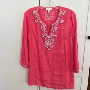 Pink linen Embroidered Tunic Top
